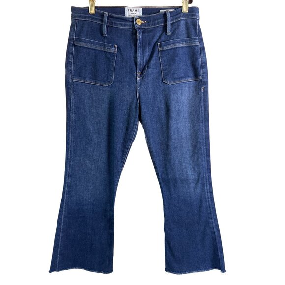Frame Denim Le Bardot Crop Flare Size 29‎ Jeans Patch Pocket Raw Hem $240 Menara - Picture 1 of 11